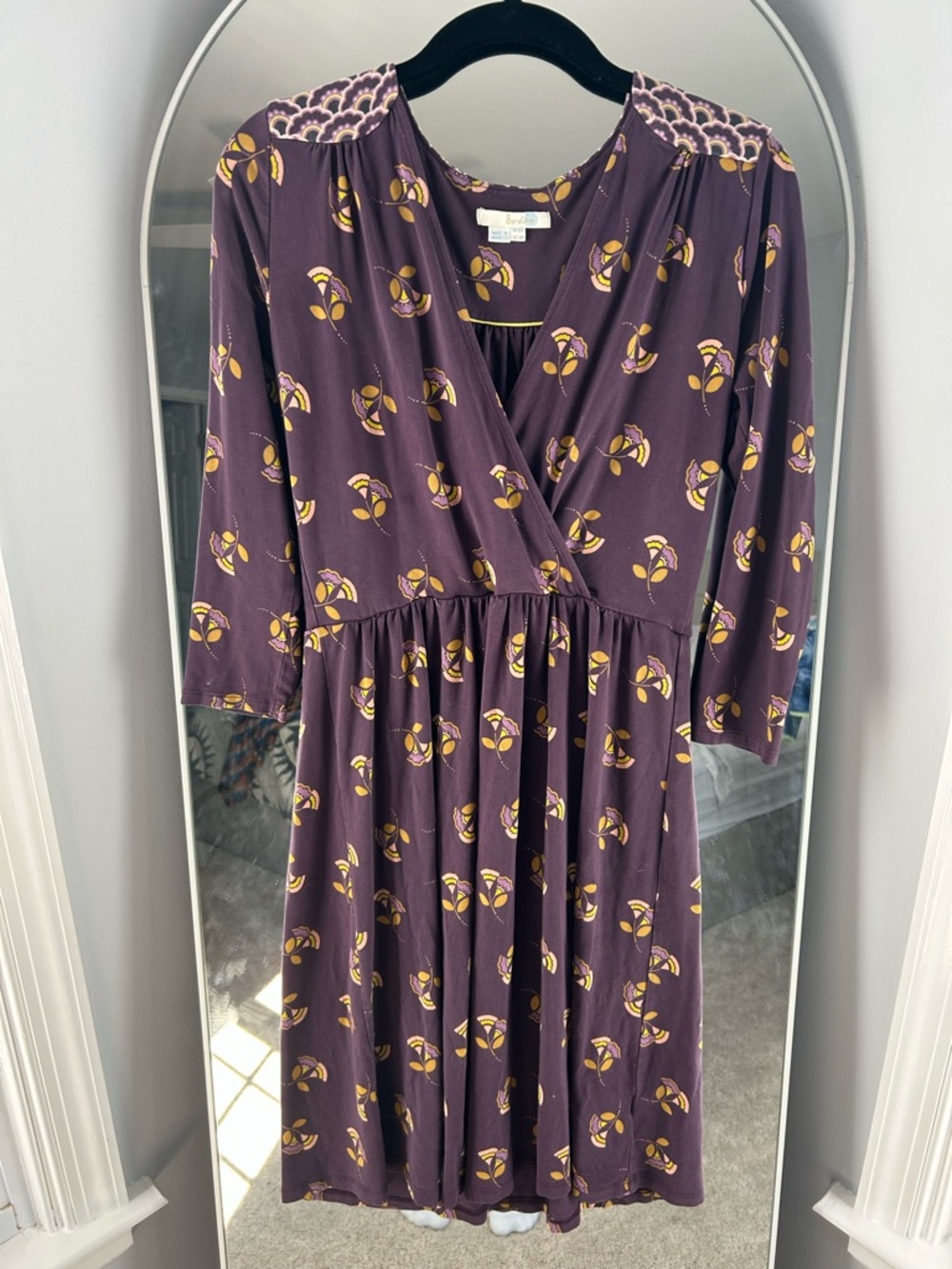 Boden Plum Dress with Mustard Floral Print